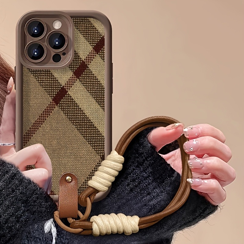 Phone Cases With Straps - Коричневый чехол-накладка с ремешком-шнурком в полоску